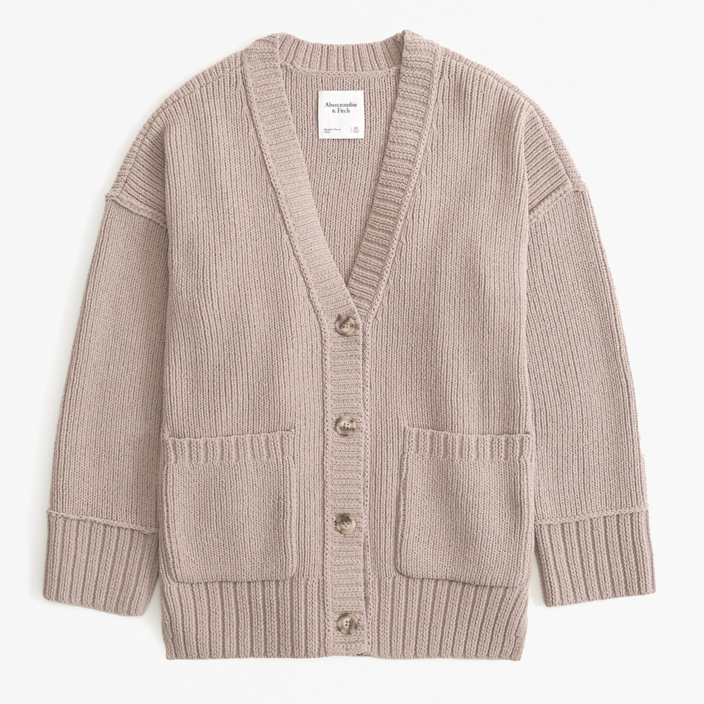 Abercrombie Long-Length Chenille Cardigan Sweater | Taupe Brown